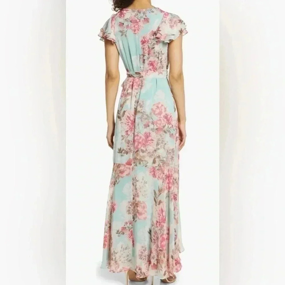 Eliza J Women’s Mint Green Flutter Floral Midi Sleeveless Belted Dress Size 8 - Picture 5 of 11